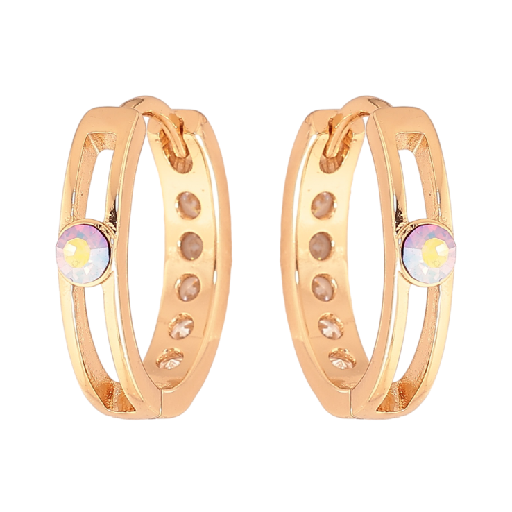 Серьги Xuping Цвет Позолота 18K колечки Двусторонние с дорожкой и радужными кристаллами фото №20