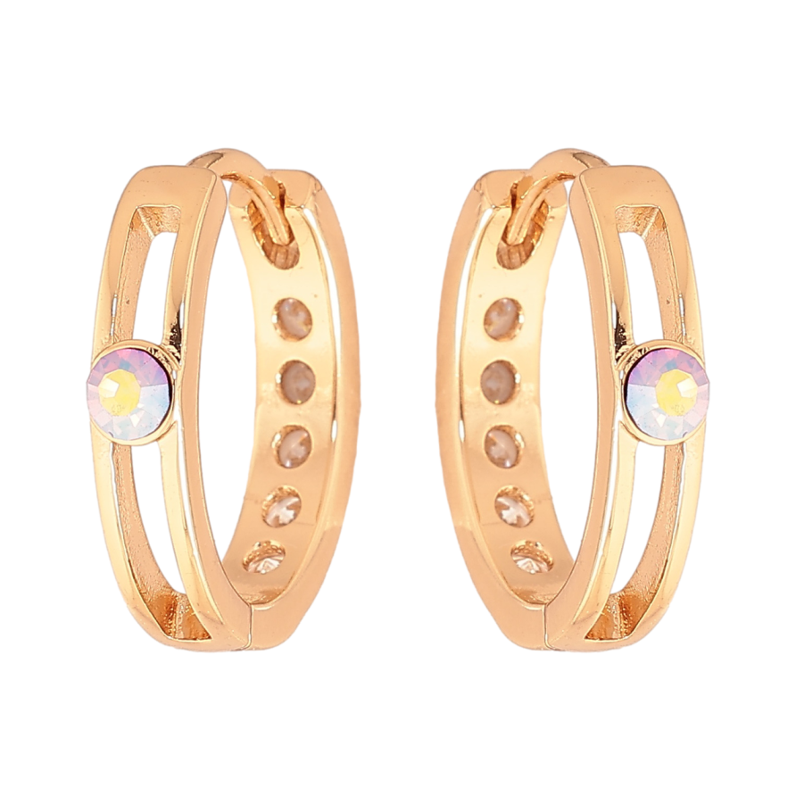 Серьги Xuping Цвет Позолота 18K колечки Двусторонние с дорожкой и радужными кристаллами фото №1