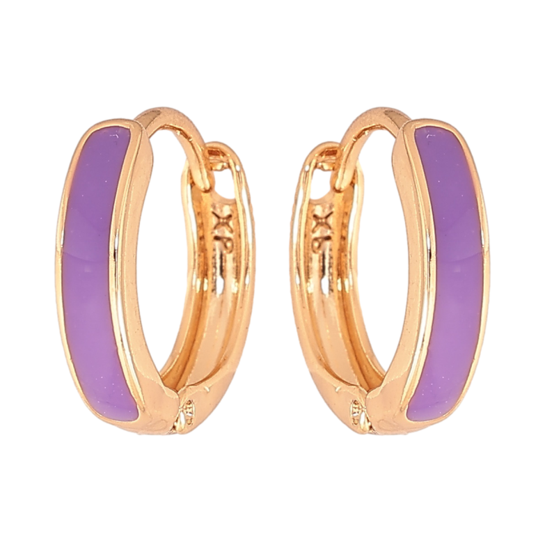 Серьги Xuping Цвет Позолота 18K колечки Фиолетовая эмаль ø 14мм фото №1