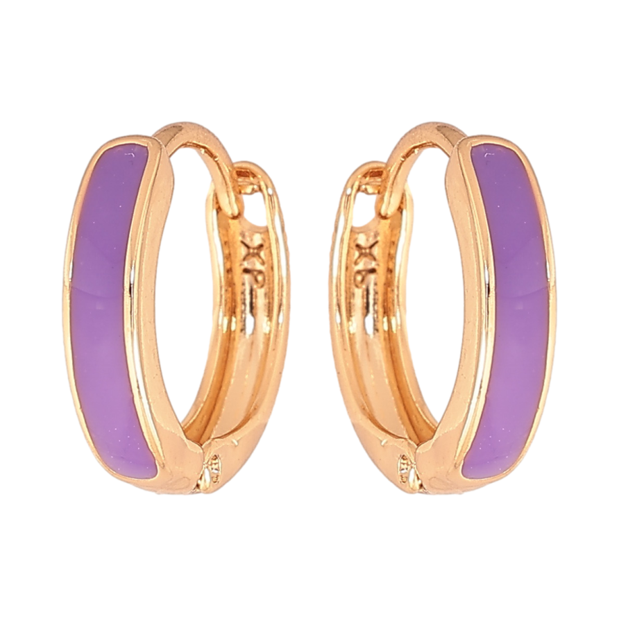 Сережки Xuping Колір Позолота 18K колечка Фіолетова емаль ø 14мм фото №1