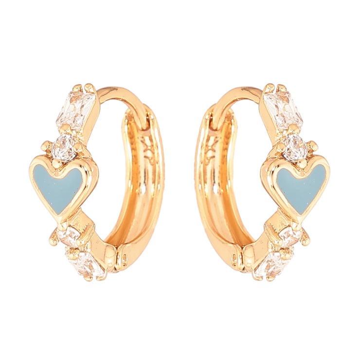 Сережки Xuping Колір Позолота 18K колечка Блакитні емалеві сердечка з кристалами фото №4