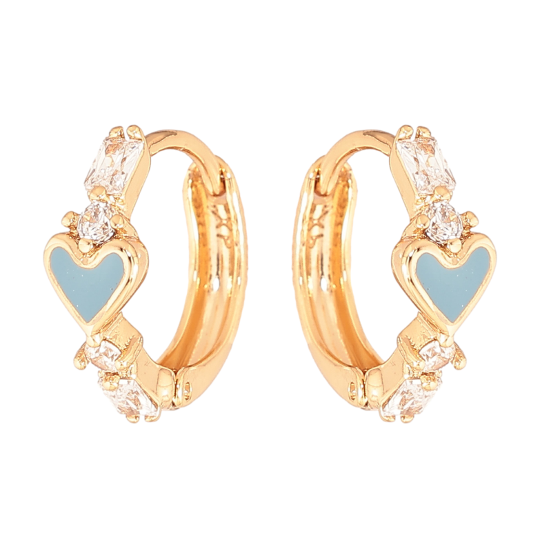 Сережки Xuping Колір Позолота 18K колечка Блакитні емалеві сердечка з кристалами фото №1 Сережки Xuping Колір Позолота 18K колечка Блакитні емалеві сердечка з кристалами фото №1