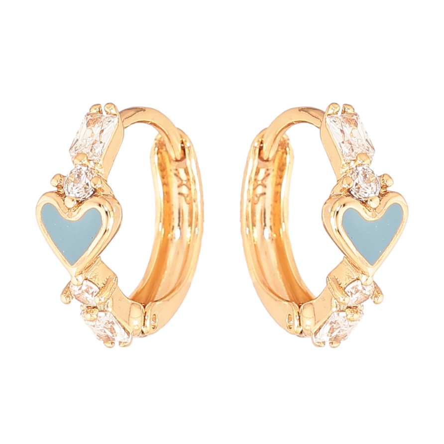 Сережки Xuping Колір Позолота 18K колечка Блакитні емалеві сердечка з кристалами фото №1 Сережки Xuping Колір Позолота 18K колечка Блакитні емалеві сердечка з кристалами фото №1