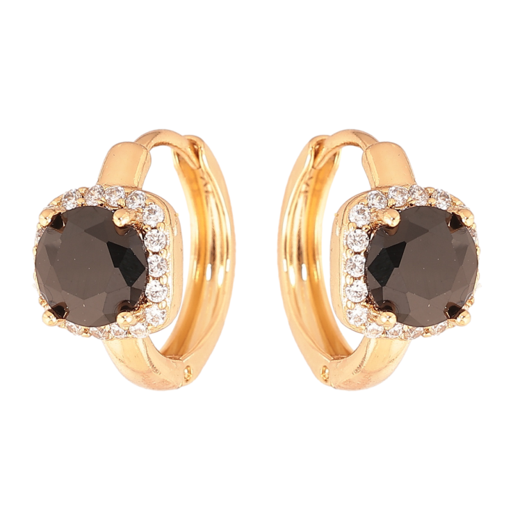 Серьги Xuping Цвет Позолота 18K колечки Черные кристаллы в обрамлении фото №2