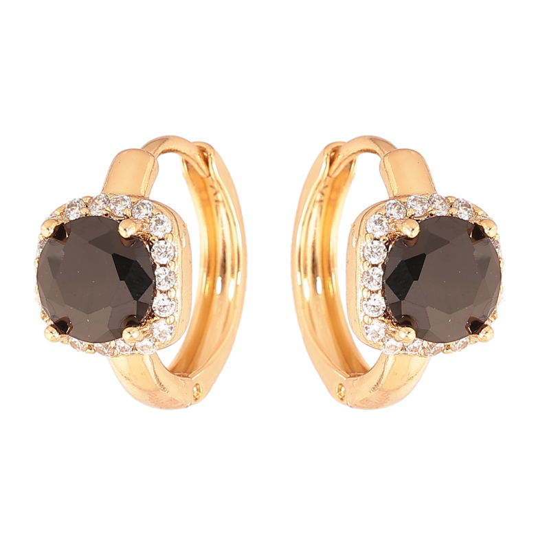 Серьги Xuping Цвет Позолота 18K колечки Черные кристаллы в обрамлении фото №1 Серьги Xuping Цвет Позолота 18K колечки Черные кристаллы в обрамлении фото №1