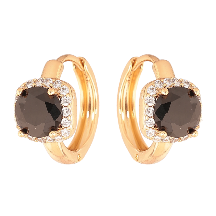 Серьги Xuping Цвет Позолота 18K колечки Черные кристаллы в обрамлении фото №1 Серьги Xuping Цвет Позолота 18K колечки Черные кристаллы в обрамлении фото №1