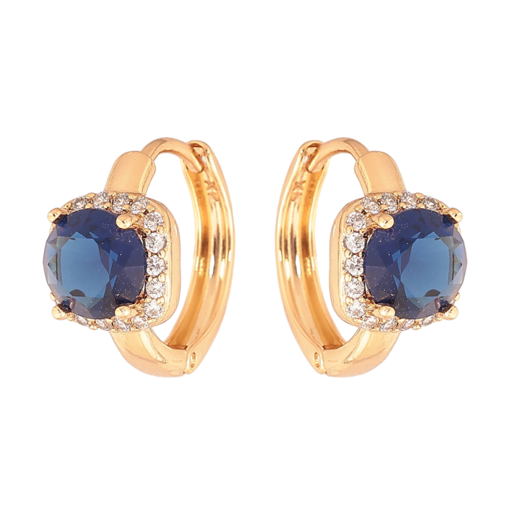 Серьги Xuping Цвет Позолота 18K колечки Синие кристаллы в обрамлении фото №14