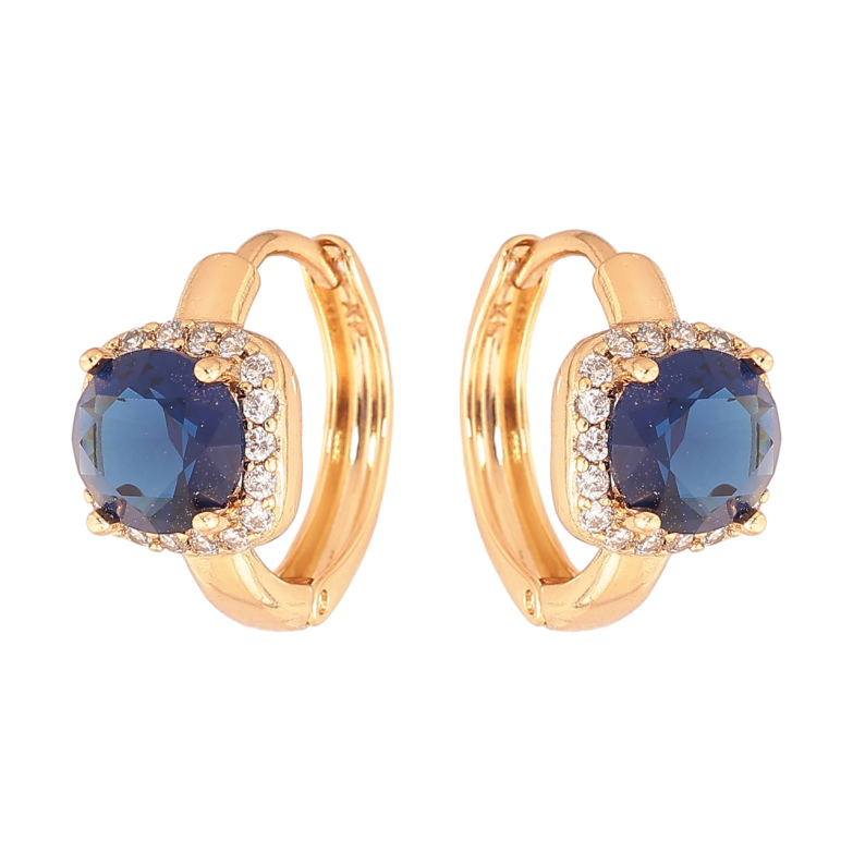 Сережки Xuping Колір Позолота 18K колечка Сині кристали в обрамленні фото №1