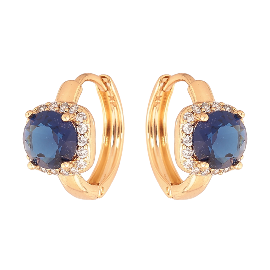 Серьги Xuping Цвет Позолота 18K колечки Синие кристаллы в обрамлении фото №1
