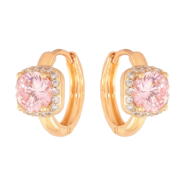 Серьги Xuping Цвет Позолота 18K колечки Розовые кристаллы в обрамлении фото №7