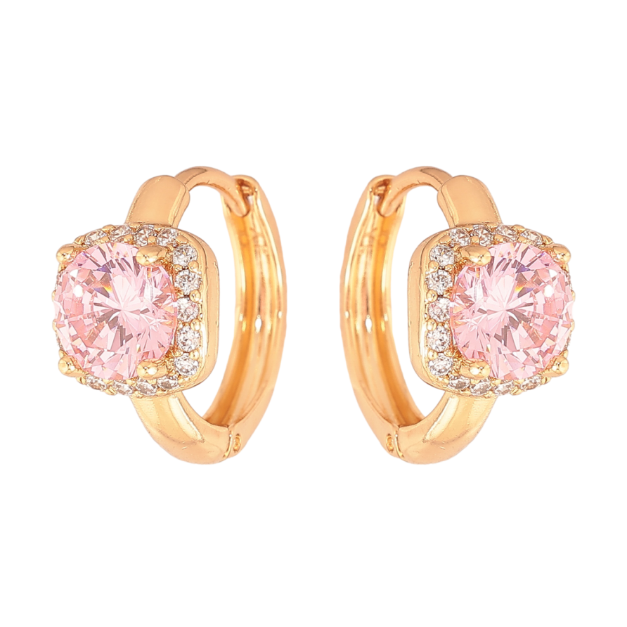 Серьги Xuping Цвет Позолота 18K колечки Розовые кристаллы в обрамлении фото №1