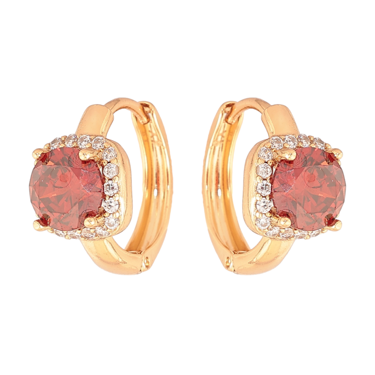 Серьги Xuping Цвет Позолота 18K колечки Красные кристаллы в обрамлении фото №18