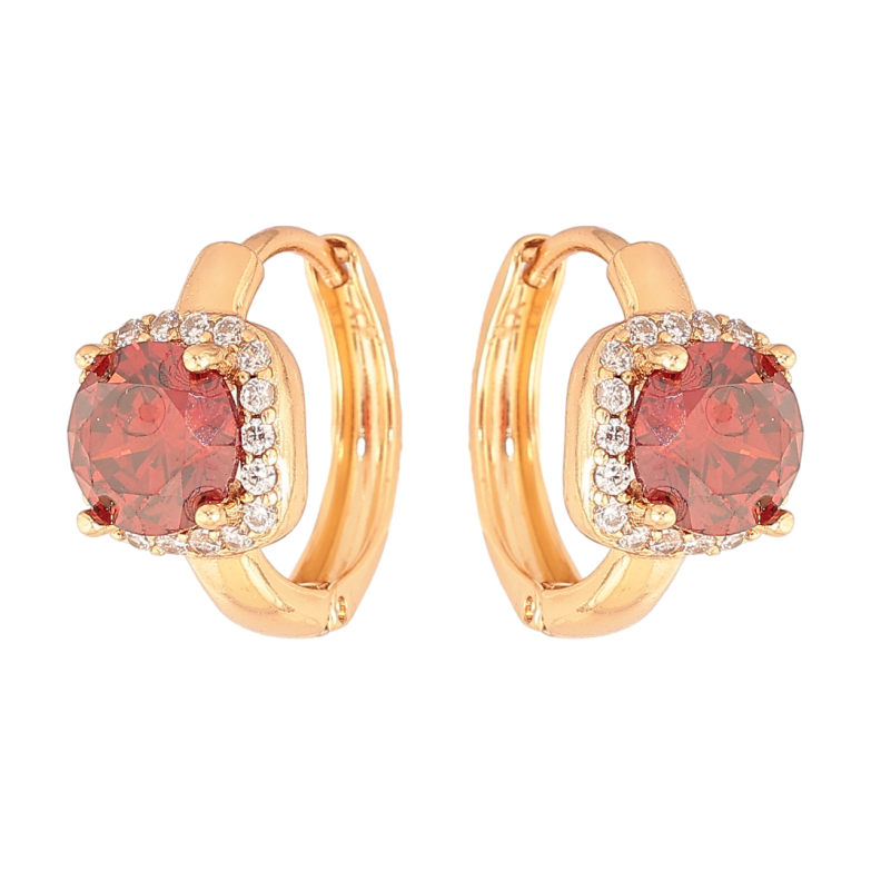 Серьги Xuping Цвет Позолота 18K колечки Красные кристаллы в обрамлении фото №1