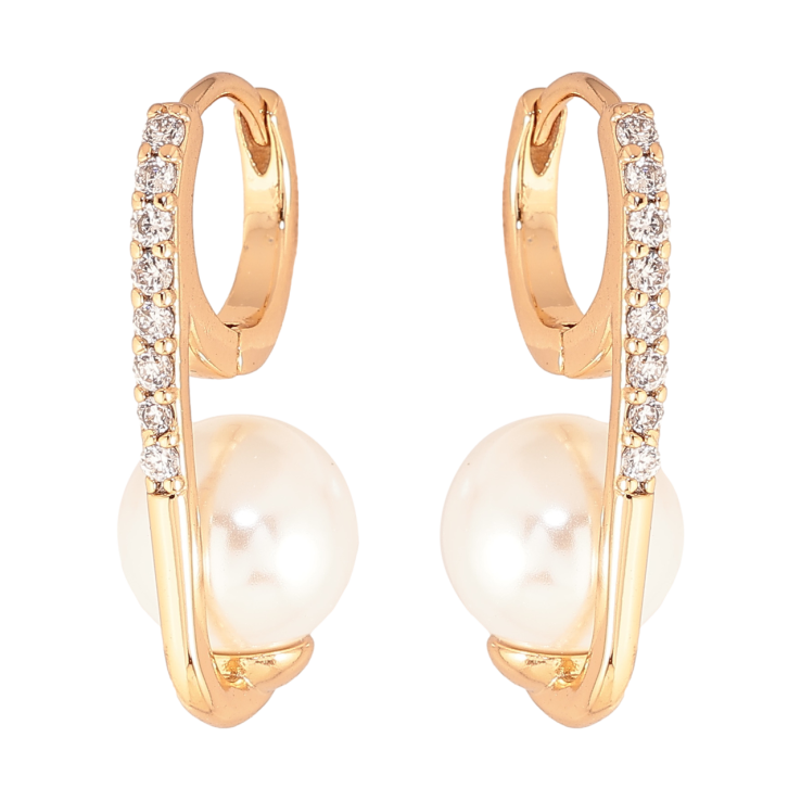 Серьги Xuping Цвет Позолота 18K колечки Дорожки кристаллов с жемчужинами фото №25