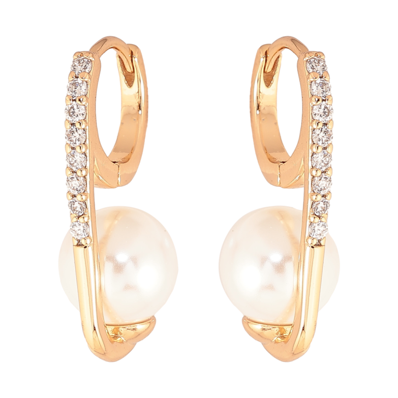 Серьги Xuping Цвет Позолота 18K колечки Дорожки кристаллов с жемчужинами фото №1