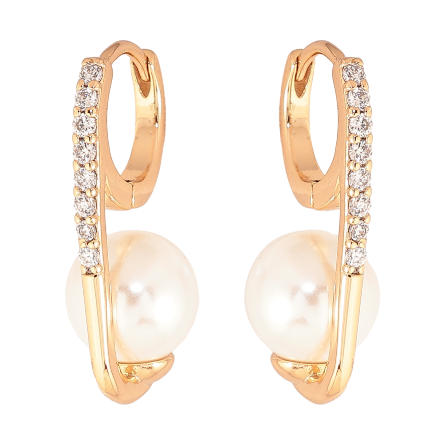 Серьги Xuping Цвет Позолота 18K колечки Дорожки кристаллов с жемчужинами фото №1