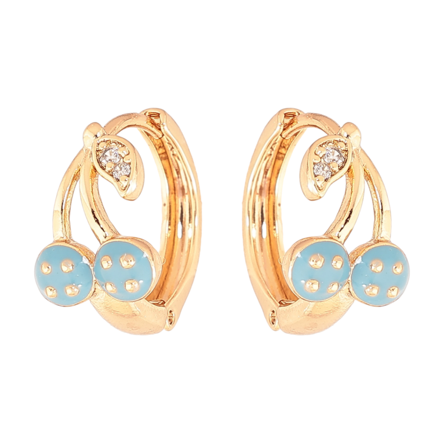 Сережки Xuping Колір Позолота 18K колечка Вишеньки з блакитною емаллю фото №1 Сережки Xuping Колір Позолота 18K колечка Вишеньки з блакитною емаллю фото №1