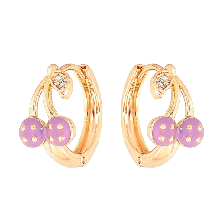 Сережки Xuping Колір Позолота 18K колечка Вишеньки з бузковою емаллю фото №3