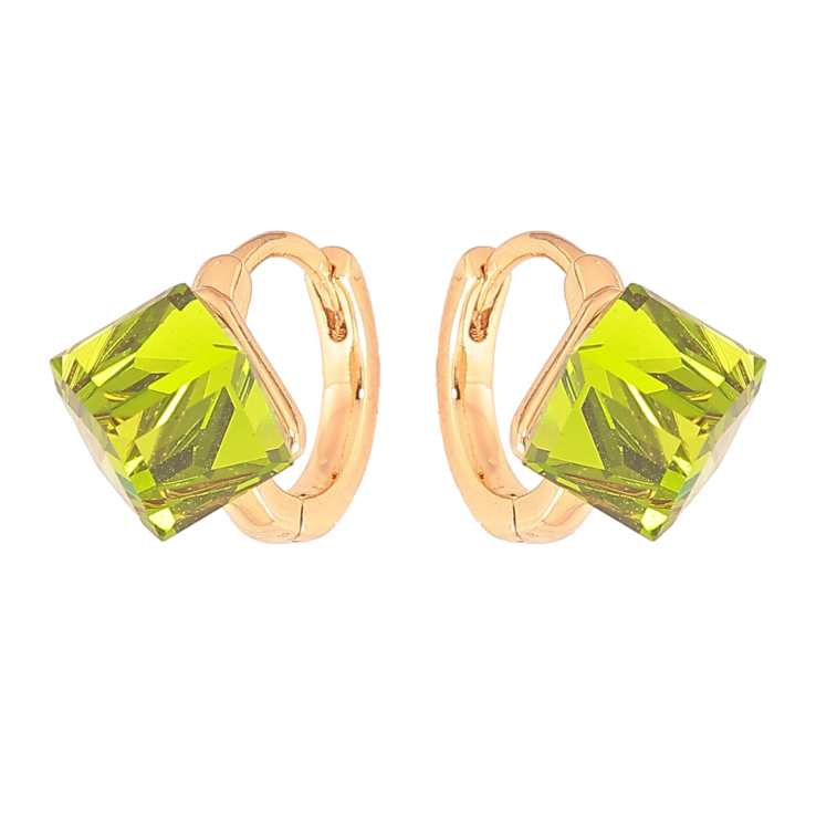 Серьги Xuping Цвет Позолота 18K колечки Салатовые кристальные кубики фото №24