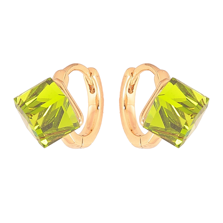 Сережки Xuping Колір Позолота 18K колечка Салатові кристальні кубики фото №1 Сережки Xuping Колір Позолота 18K колечка Салатові кристальні кубики фото №1