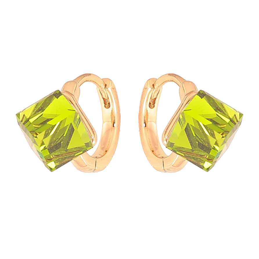 Серьги Xuping Цвет Позолота 18K колечки Салатовые кристальные кубики фото №1 Серьги Xuping Цвет Позолота 18K колечки Салатовые кристальные кубики фото №1