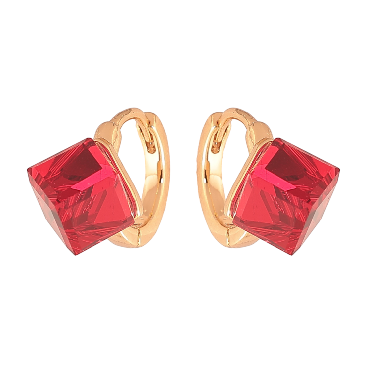 Серьги Xuping Цвет Позолота 18K колечки Красные кристальные кубики фото №17