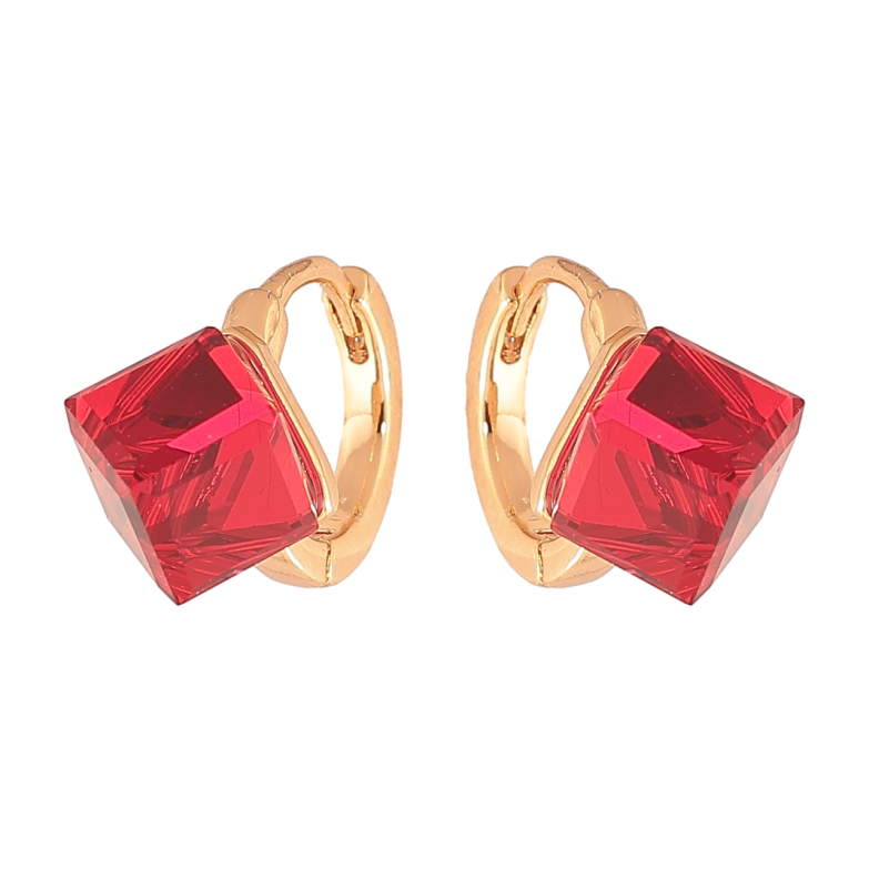 Серьги Xuping Цвет Позолота 18K колечки Красные кристальные кубики фото №3