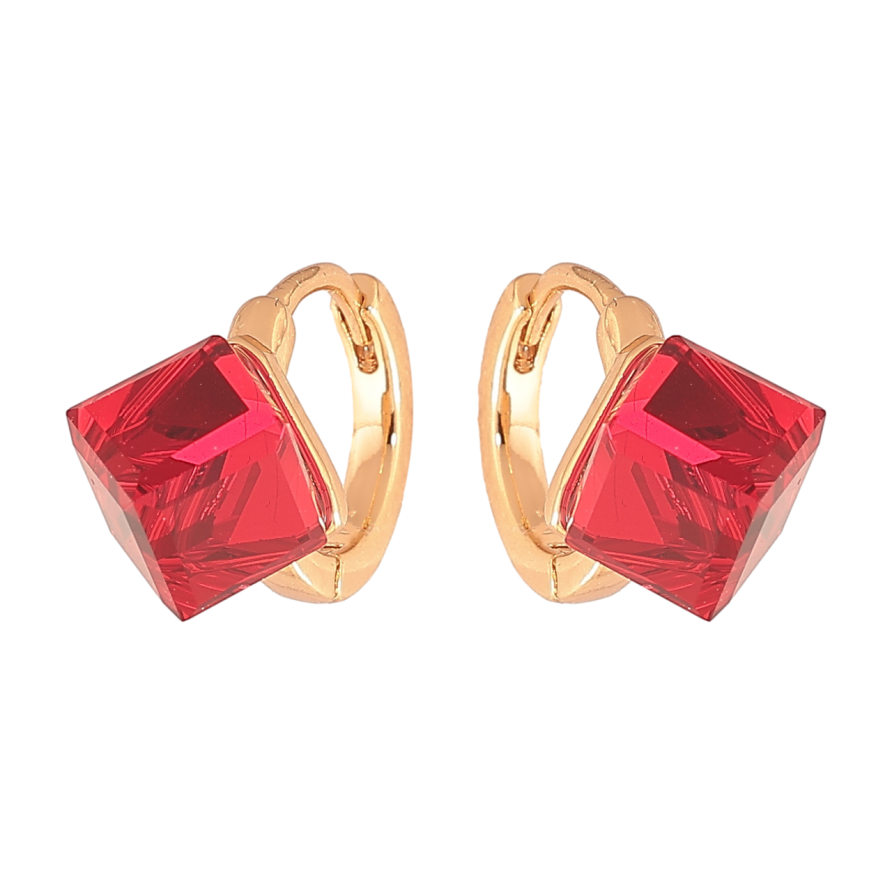 Серьги Xuping Цвет Позолота 18K колечки Красные кристальные кубики фото №1
