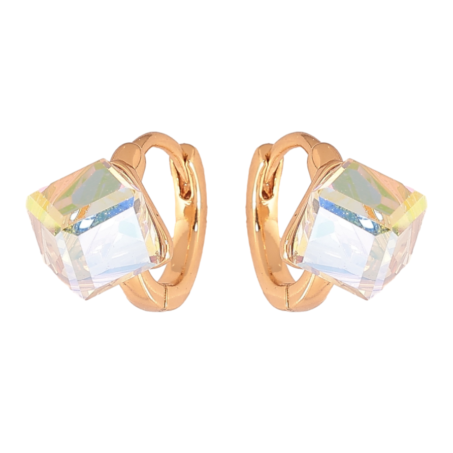 Серьги Xuping Цвет Позолота 18K колечки Радужные кристальные кубики фото №1