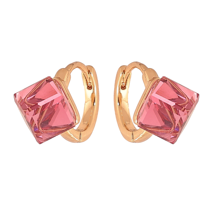Сережки Xuping Колір Позолота 18K колечка Рожеві кристальні кубики фото №22