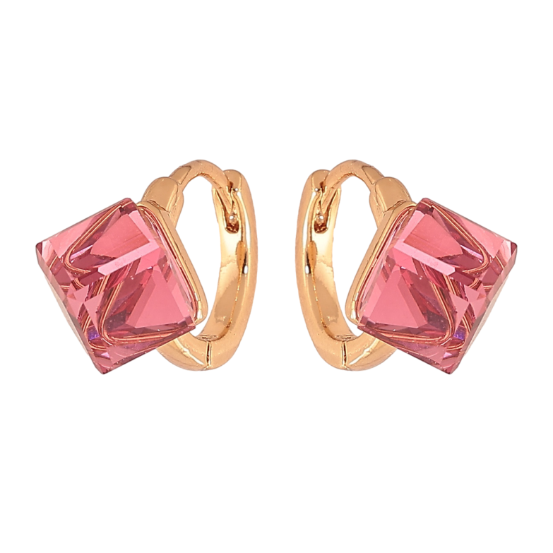Сережки Xuping Колір Позолота 18K колечка Рожеві кристальні кубики фото №1