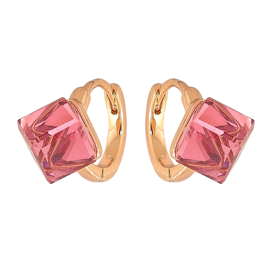 Сережки Xuping Колір Позолота 18K колечка Рожеві кристальні кубики фото №1