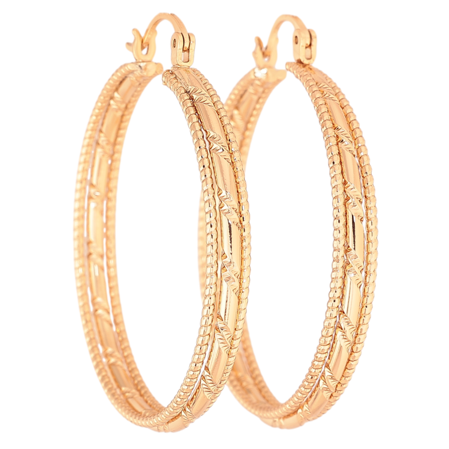 Сережки Xuping колір Позолота 18K кільця (конго) Декоративний візерунок ø 4см фото №1