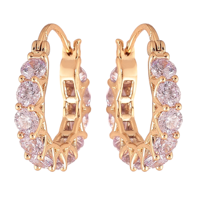 Серьги Xuping цвет Позолота 18K замок-шпилька Дорожки сиреневых кристаллов ø 1.8см фото №1