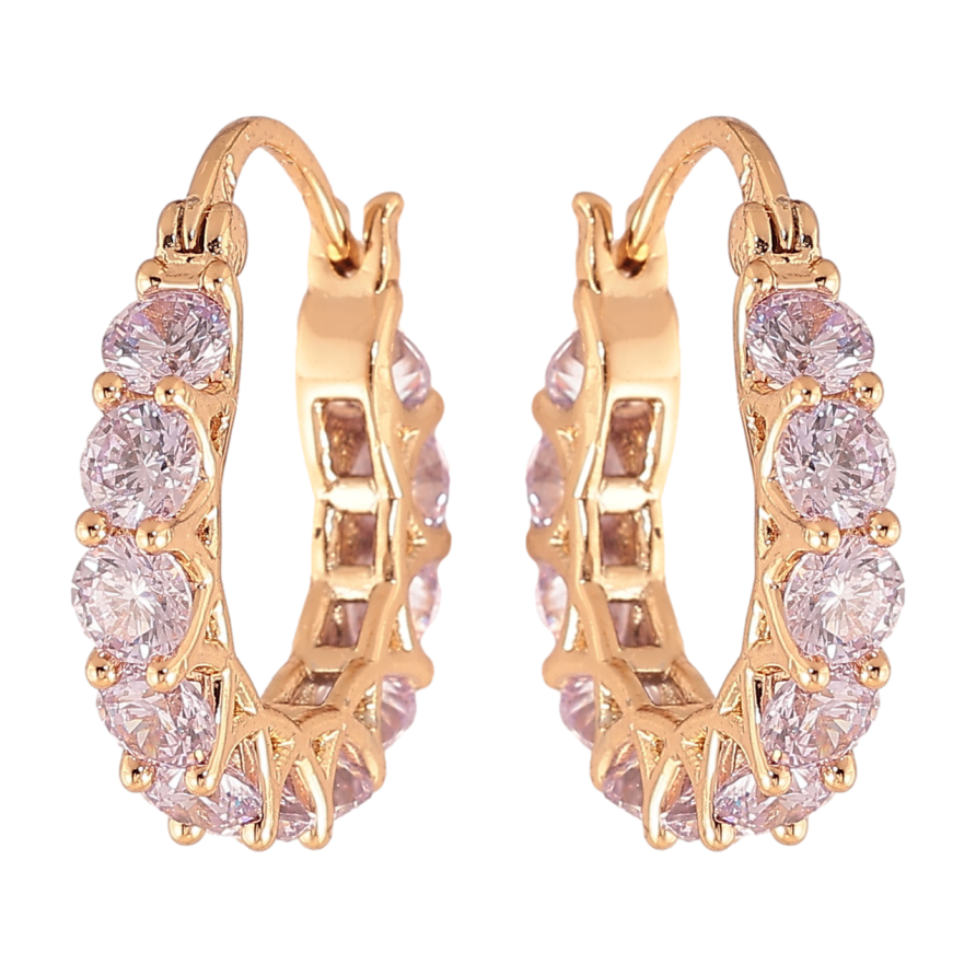 Серьги Xuping цвет Позолота 18K замок-шпилька Дорожки сиреневых кристаллов ø 1.8см фото №1