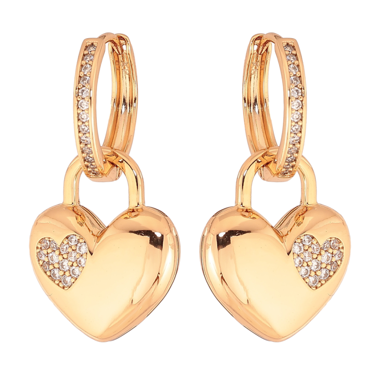 Серьги Xuping цвет Позолота 18K подвески на колечках  Сердечки 2 в 1 фото №1