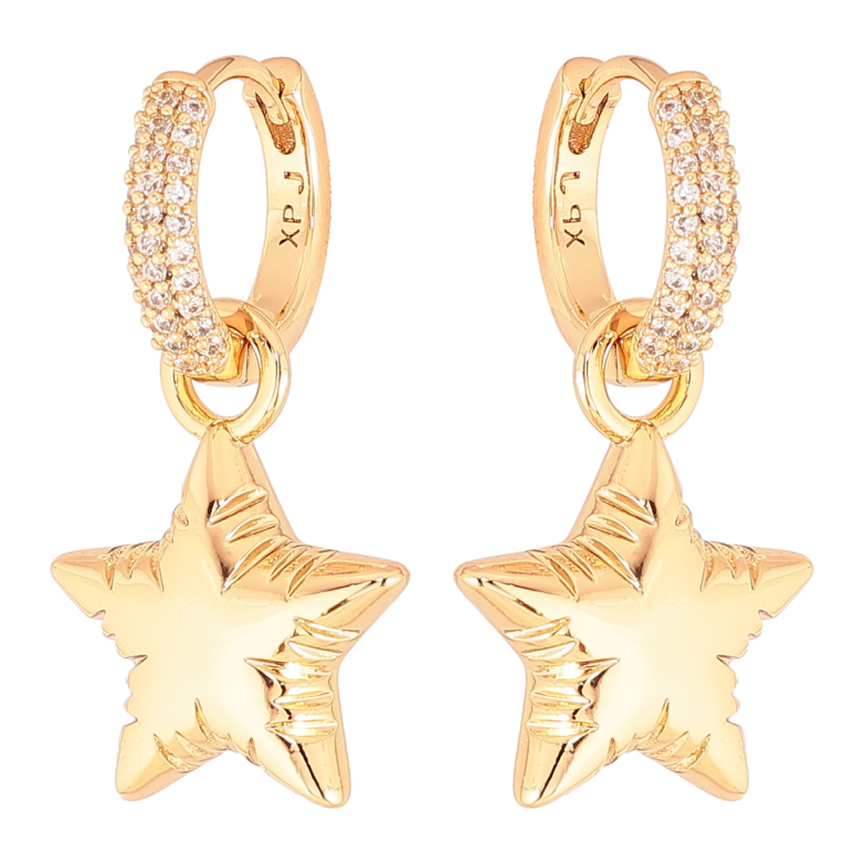 Серьги Xuping цвет Позолота 18K подвески на колечках Звезды 2 в 1 фото №1