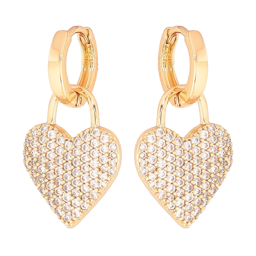 Сережки Xuping колір Позолота 18K підвіски на колечках Сердечка з інкрустацією кристалами 2 в 1 фото №1