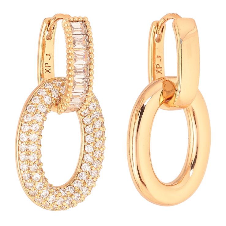 Сережки Xuping колір Позолота 18K підвіски на колечках Асиметричні з інкрустацією кристалами 2 в 1 фото №19