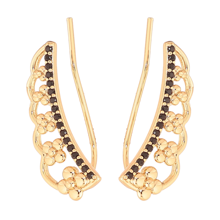 Сережки Xuping колір Позолота 18K клаймбери Квітковий візерунок з доріжками чорних кристалів фото №2 Сережки Xuping колір Позолота 18K клаймбери Квітковий візерунок з доріжками чорних кристалів фото №2
