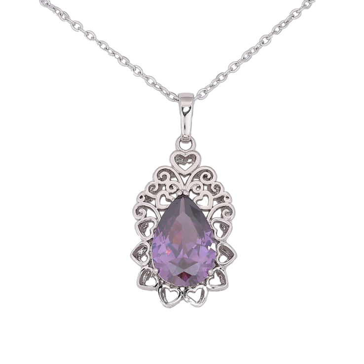 Подвеска на цепочке Xuping Цвет Родий Декоративный узор с сиреневым кристаллом размер 41-46см х 2мм фото №16