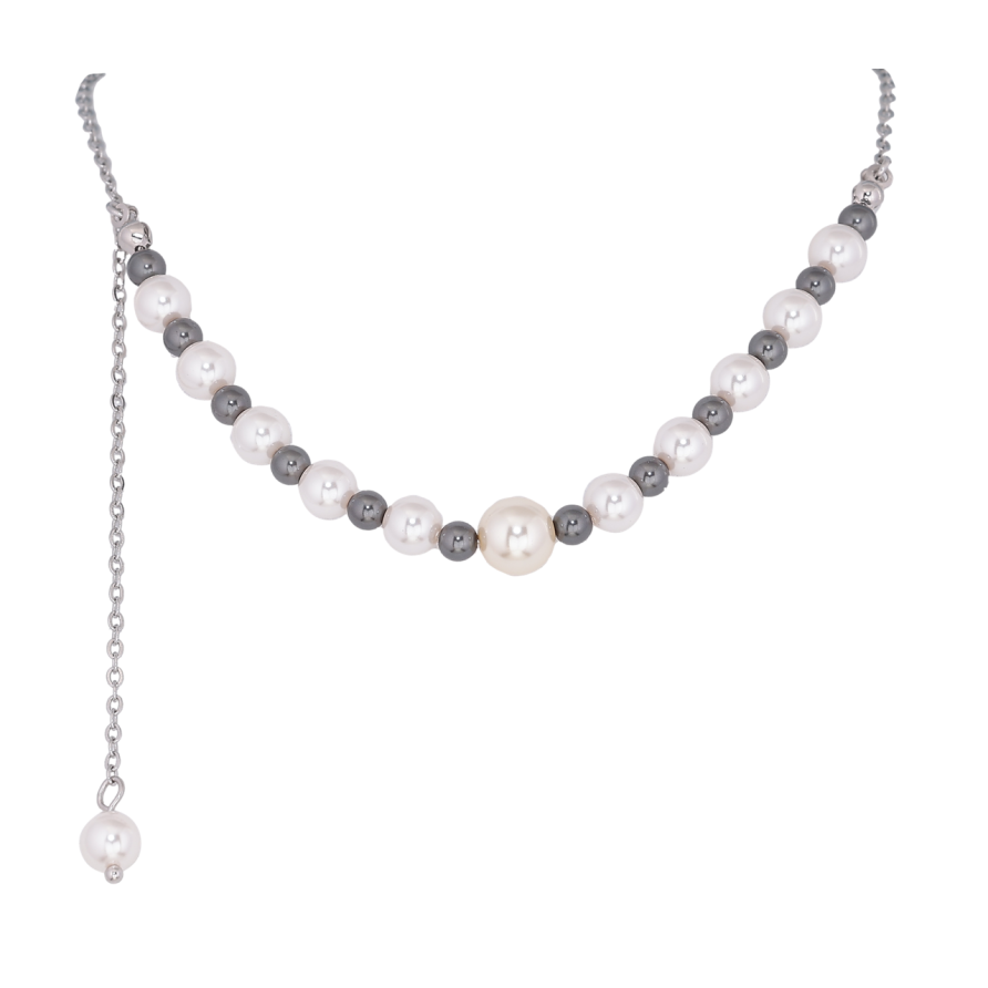 Кольє Xuping Родій Сіро-білі намистини з підвіскою розмір 42-47см х 2-8мм, довжина підвіски 8см фото №1