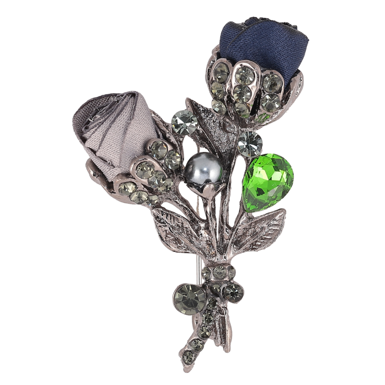 Брошь Букет с серо-синими цветами и стразами фото №8