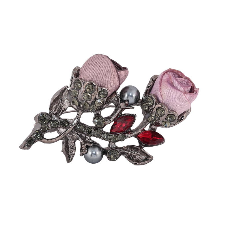 Брошь Розовые цветы со стразами фото №1