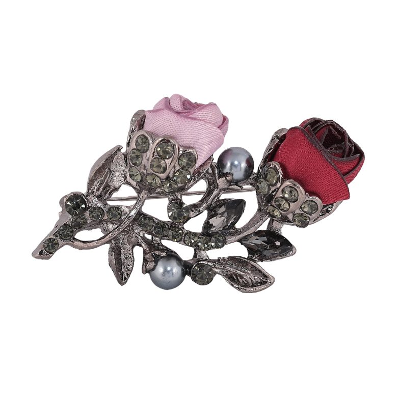 Брошка Рожево-червоні квіти зі стразами фото №11