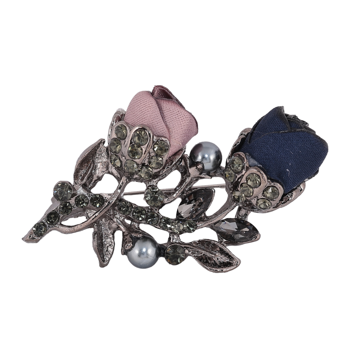 Брошь Бежево-синие цветы со стразами фото №23