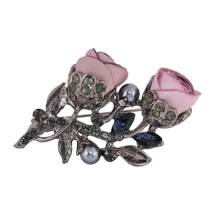 Брошка Бежево-рожеві квіти зі стразами фото №12