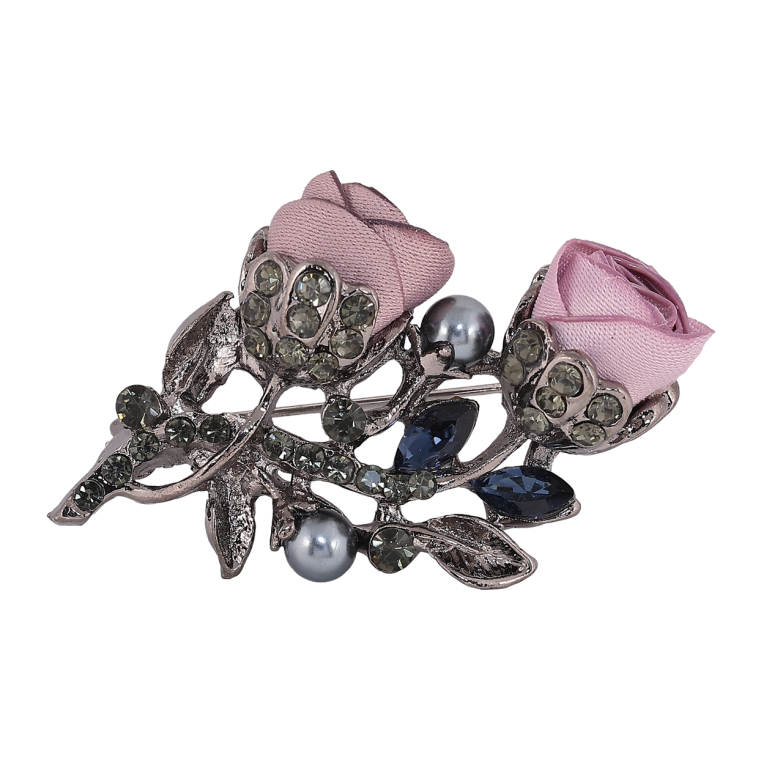 Брошка Бежево-рожеві квіти зі стразами фото №1