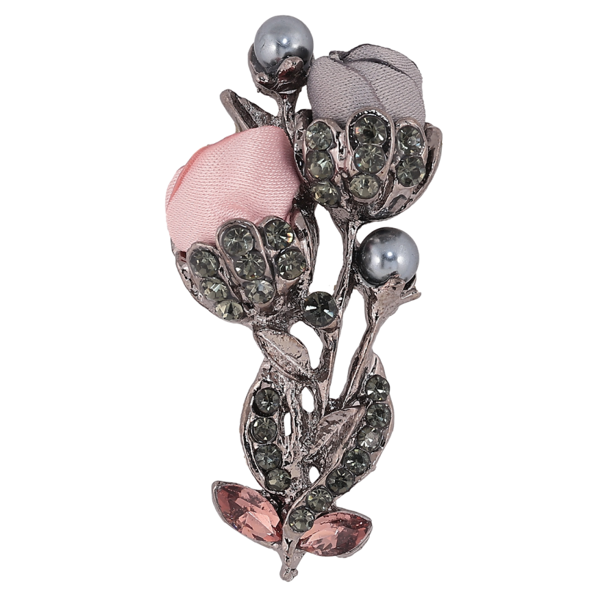 Брошка Сіро-рожеві квіти зі стразами фото №1