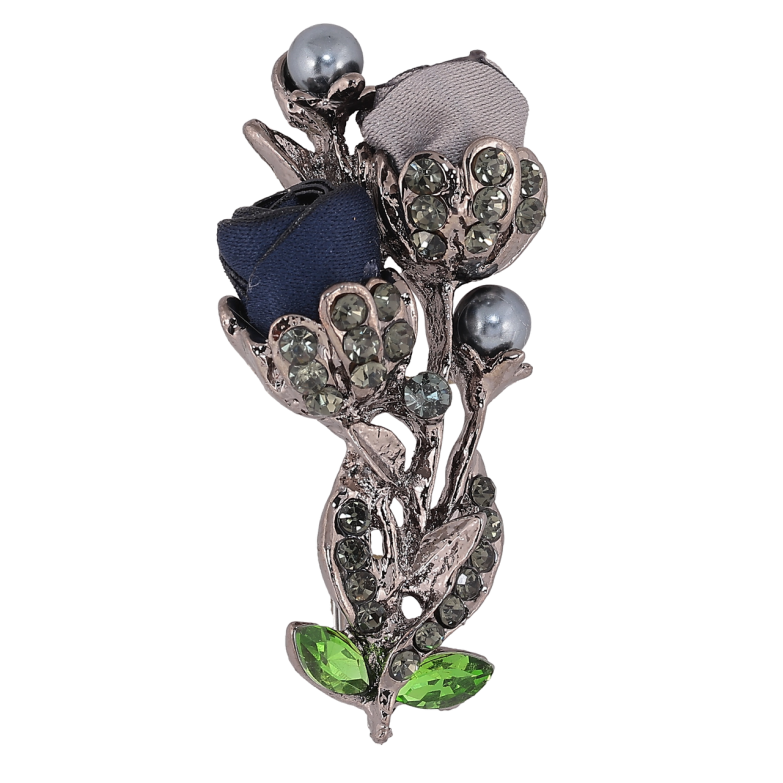 Брошь Серо-синие цветы со стразами фото №1
